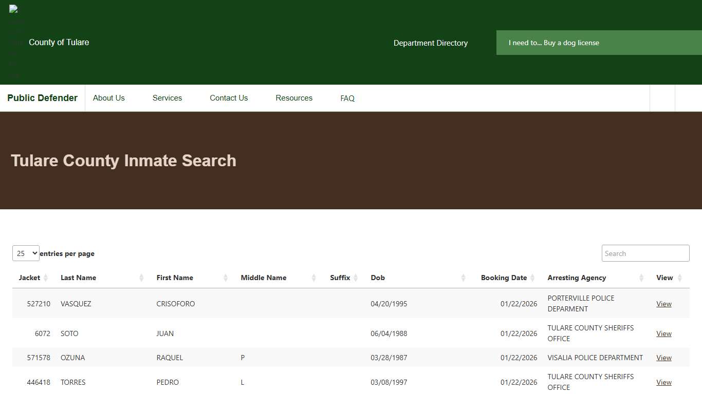 Tulare County Inmate Search | Public Defender