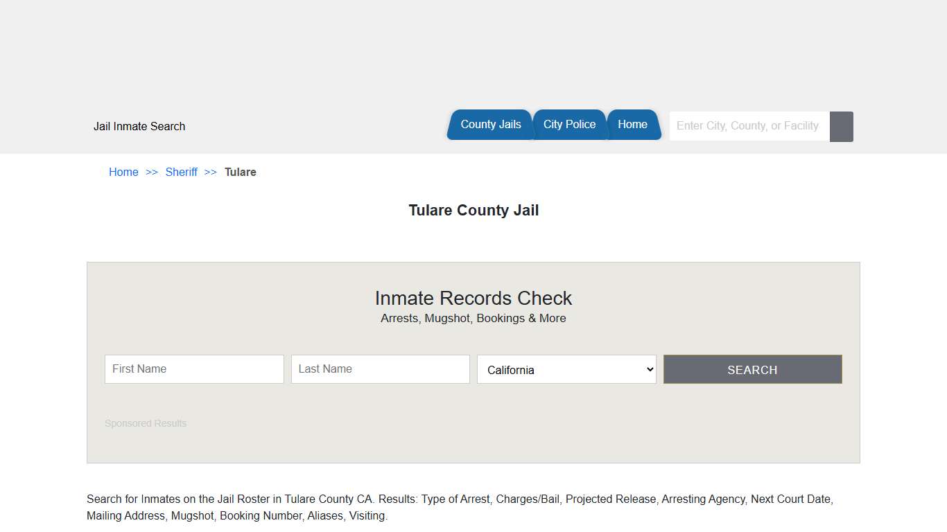 Tulare County Jail | Jail Roster Search