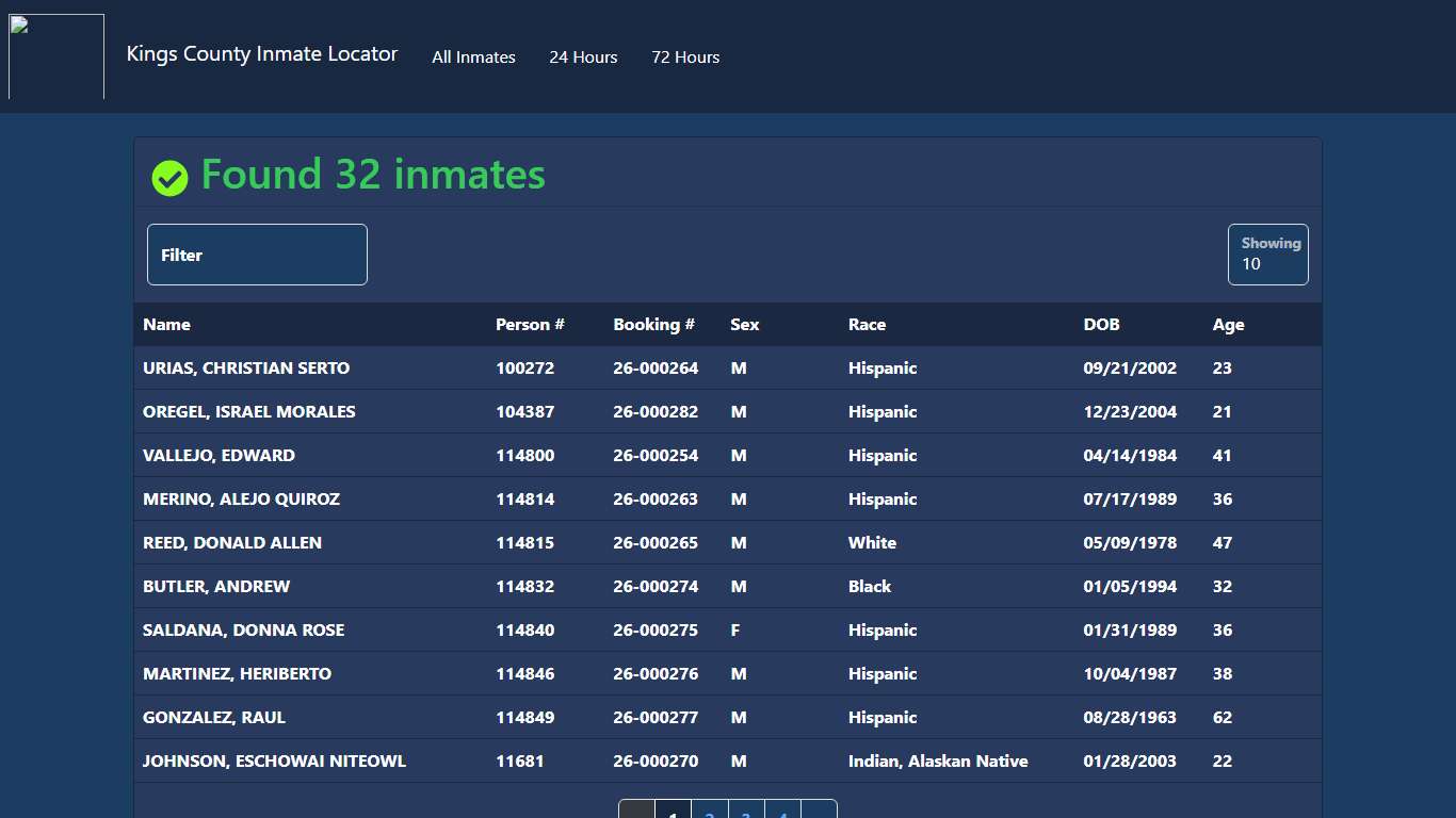 Inmates Booked in the Last 72 Hours