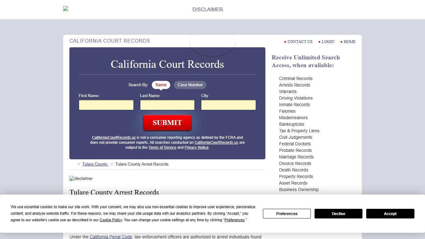 Tulare County Arrest Records | CaliforniaCourtRecords.us